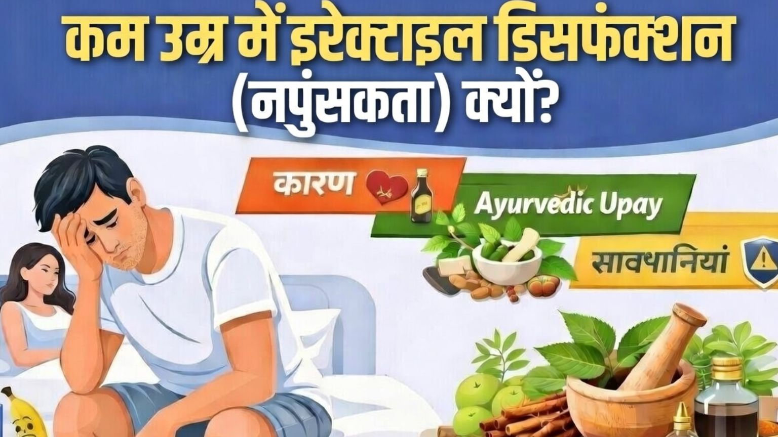Read more about the article कम उम्र में इरेक्टाइल डिसफंक्शन (नपुंसकता) क्यों? कारण, आयुर्वेदिक उपाय और सावधानियां